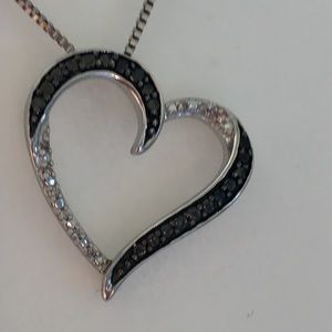 Diamonds black and white pave heart necklace